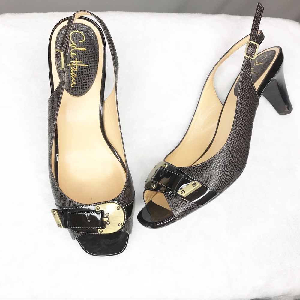 COLE HAAN | Brown Slingback Peep-Toe Pumps 9
